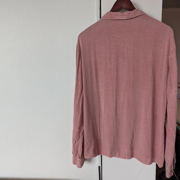 Stradivarius, Linen-like Blush Pink Roll-up Sleeve Blouse, Size L - Picture 3 of 14